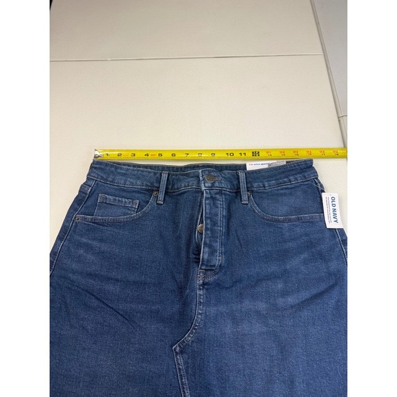 Old Navy High-Rise Denim Skirt Raw Hem Button Front Dark Wash Women's Size 12 - Picture 3 of 9